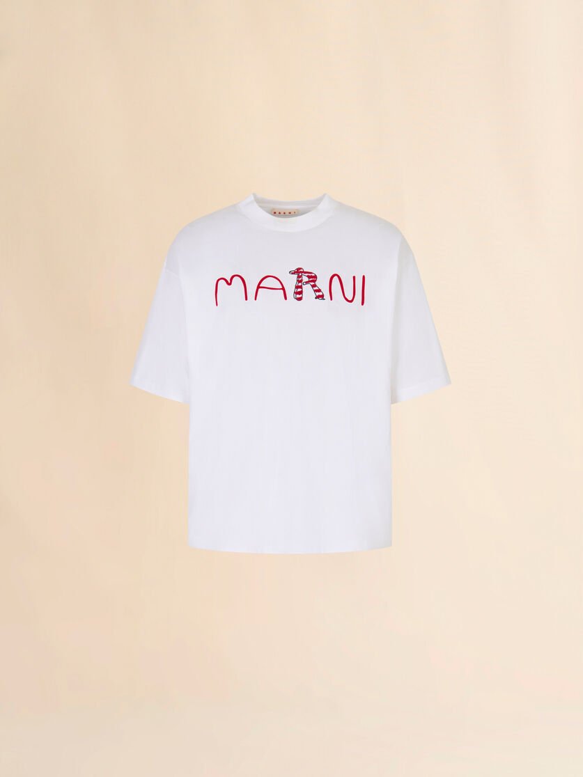 T-shirt bianca con logo Marni Animal Alphabet floccato - YES SHOPT-shirtMARNIHUMU0223S2USCY86-IT 427897214652771