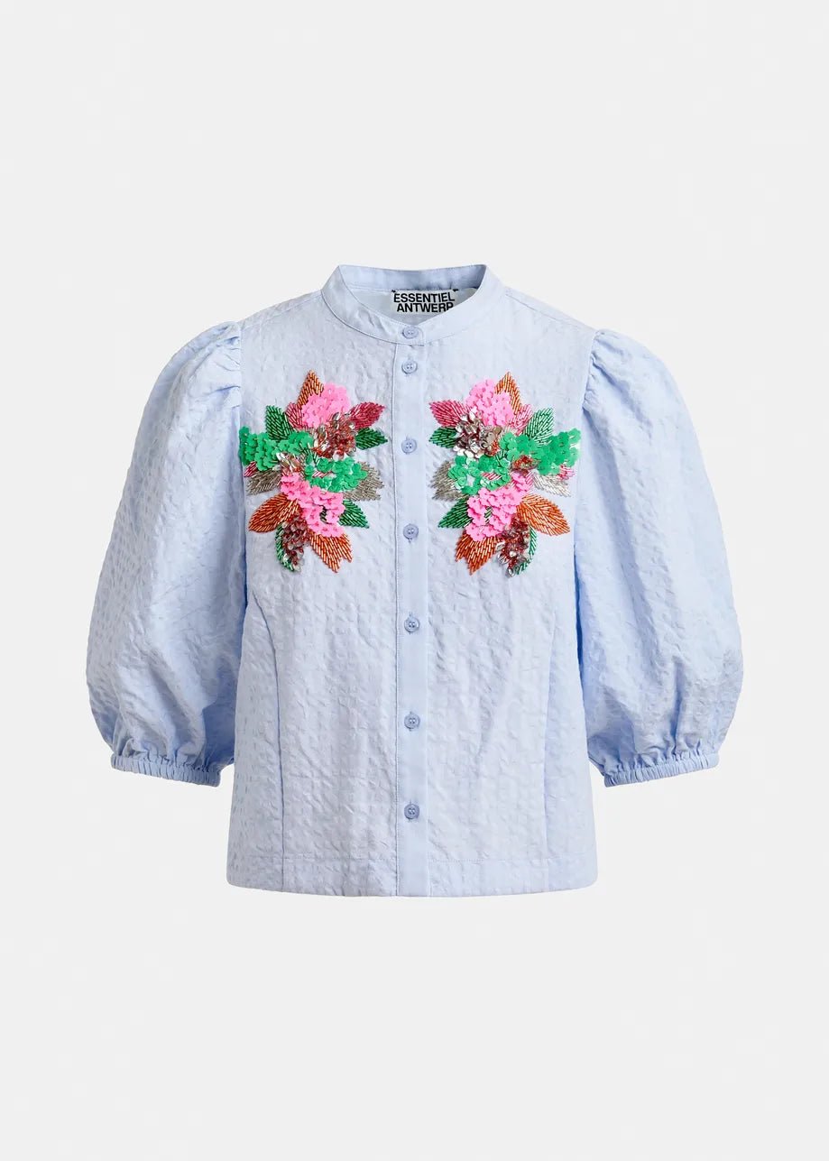 Camicia Jaiden azzurra manica a sbuffo con paillettes motivo fiorato - YES SHOPCamicieESSENTIELJAIDEN-IT 349793157313771