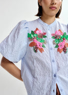 Camicia Jaiden azzurra manica a sbuffo con paillettes motivo fiorato - YES SHOPCamicieESSENTIELJAIDEN-IT 349793157313771