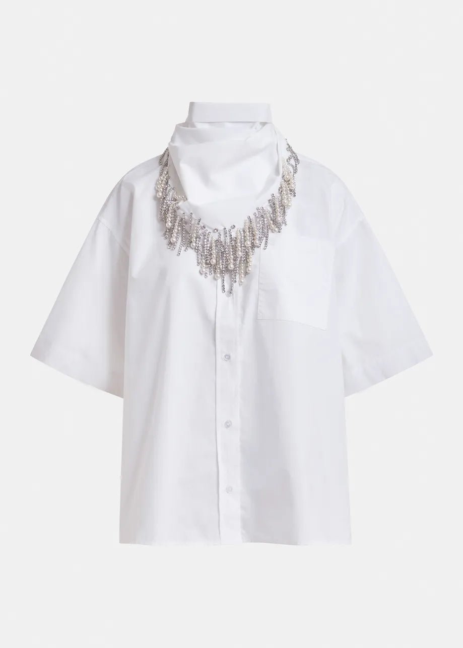 Camicia boxy Jasleen bianca con foulard rimovibile con applicazioni - YES SHOPCamicieESSENTIELJASLEEN-XXS2760148182771