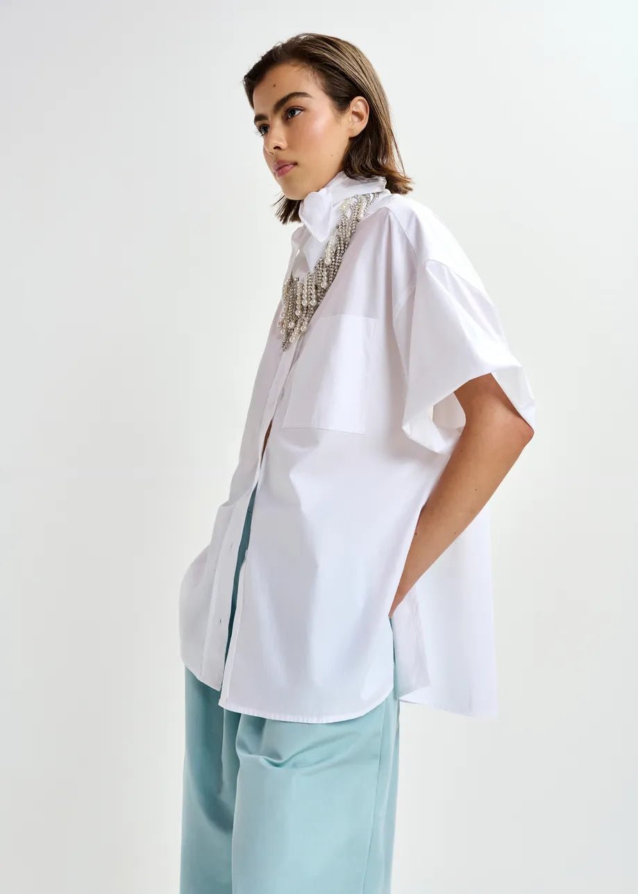 Camicia boxy Jasleen bianca con foulard rimovibile con applicazioni - YES SHOPCamicieESSENTIELJASLEEN-XXS2760148182771