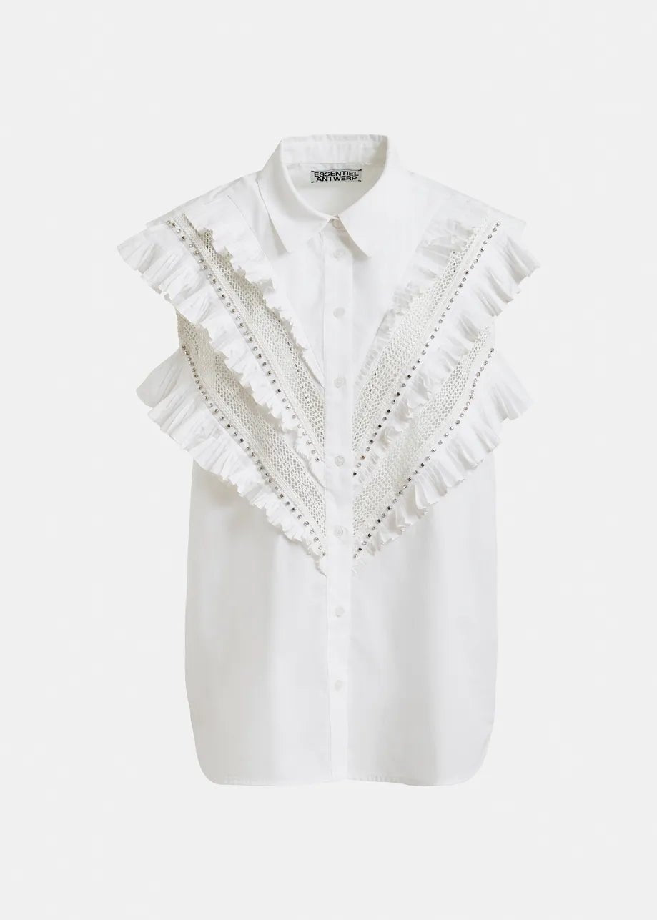 Camicia Jeandarlene bianca giromanica con volant - YES SHOPCamicieESSENTIELJEANDARLENE-XXS