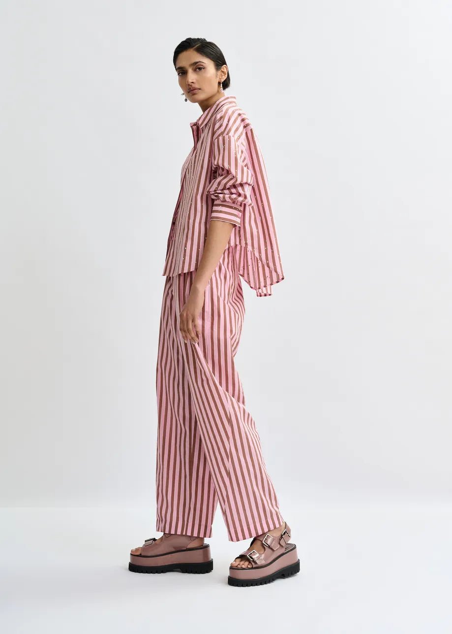 Camicia Jelief rosa a righe marroni con strass - YES SHOPCamicieESSENTIELJELIEF-IT 347016930233771