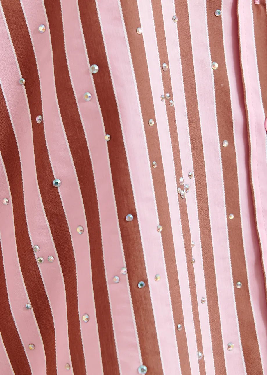 Camicia Jelief rosa a righe marroni con strass - YES SHOPCamicieESSENTIELJELIEF-IT 347016930233771