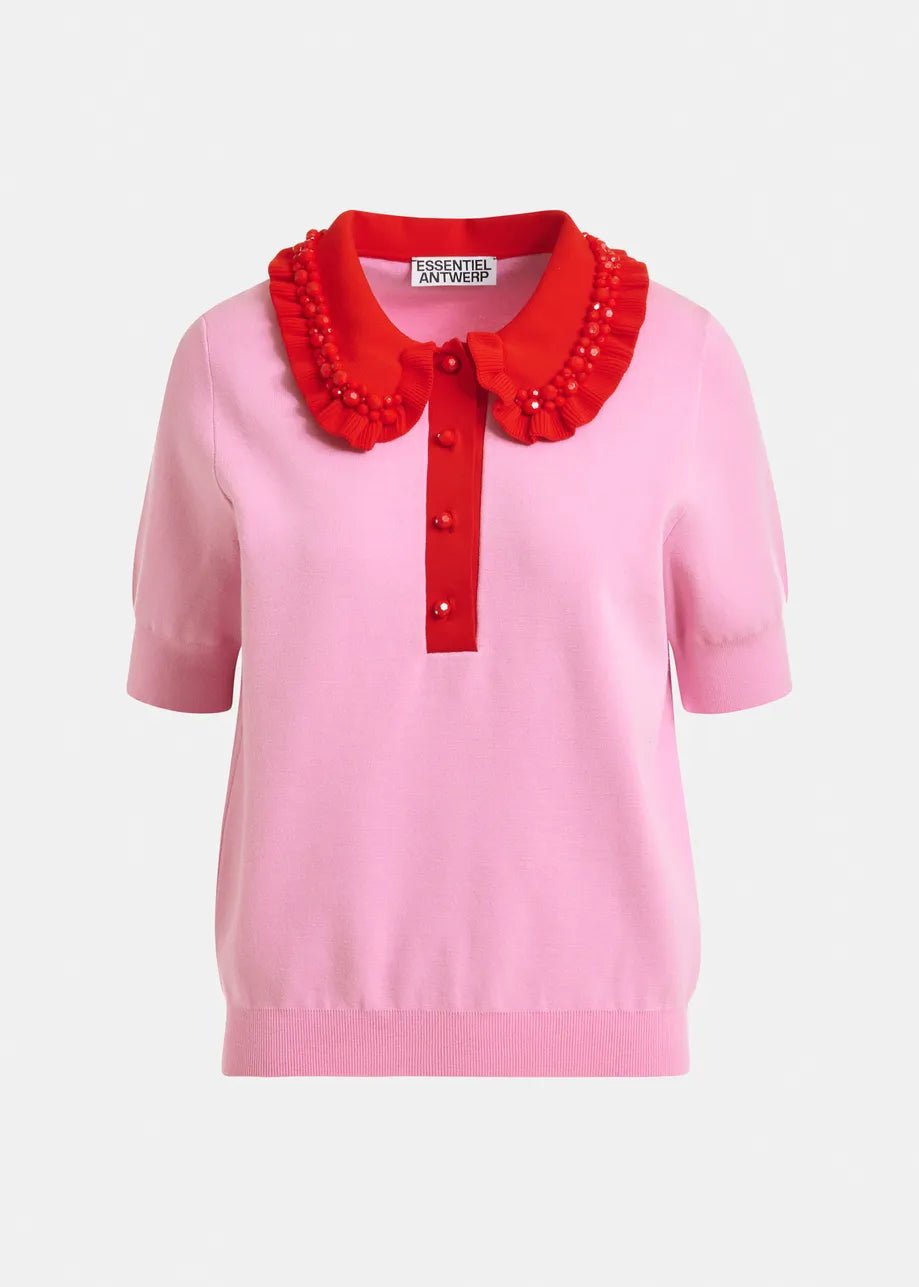 Polo Jewelry rosa con colletto rosso e applicazioni - YES SHOPPoloESSENTIELJEWELRY-XXS5560148182771