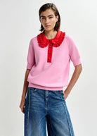 Polo Jewelry rosa con colletto rosso e applicazioni - YES SHOPPoloESSENTIELJEWELRY-XXS5560148182771