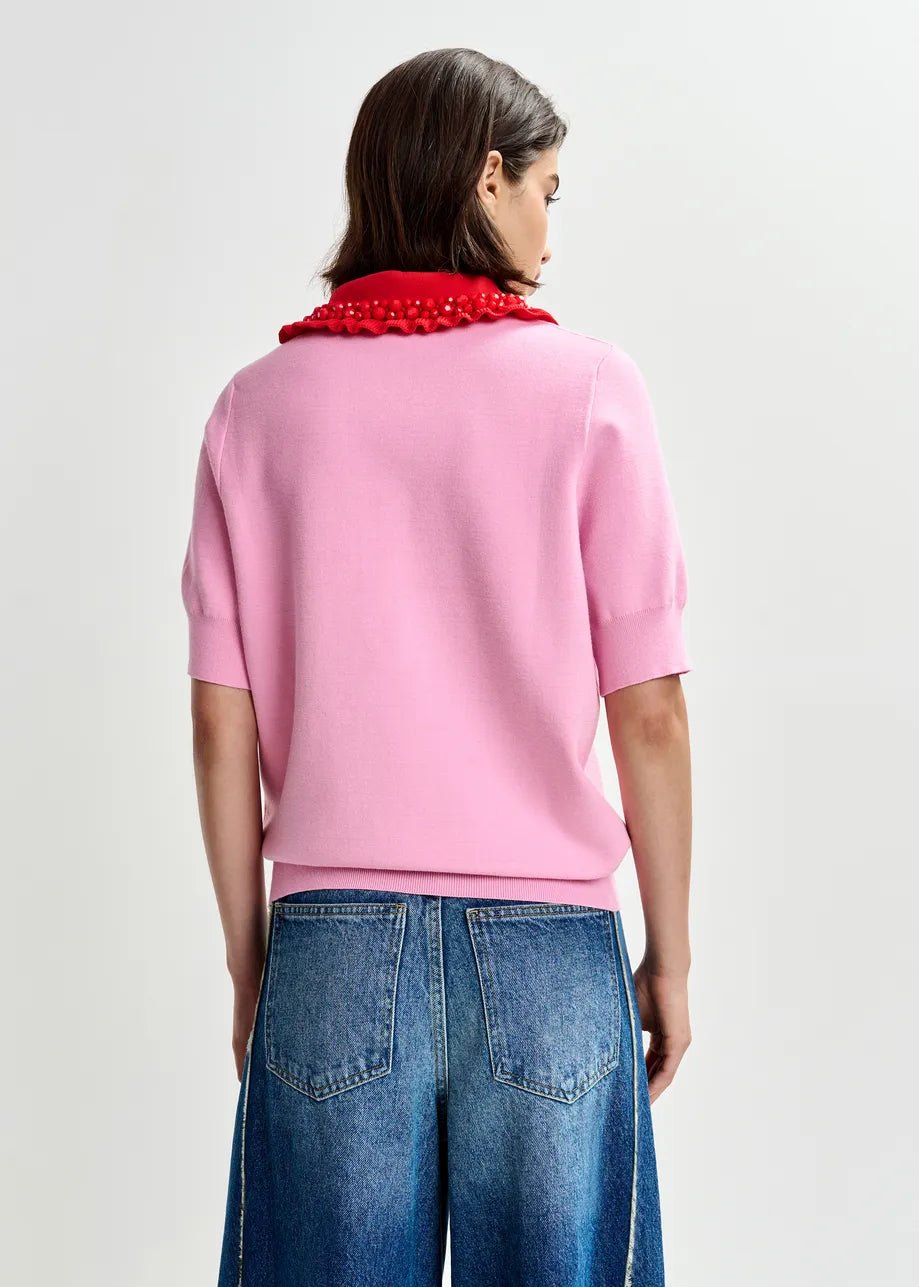 Polo Jewelry rosa con colletto rosso e applicazioni - YES SHOPPoloESSENTIELJEWELRY-XXS5560148182771