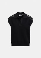 Polo Joline nera in filo con applicazioni sulle spalle - YES SHOPPoloESSENTIELJOLINE-XXS