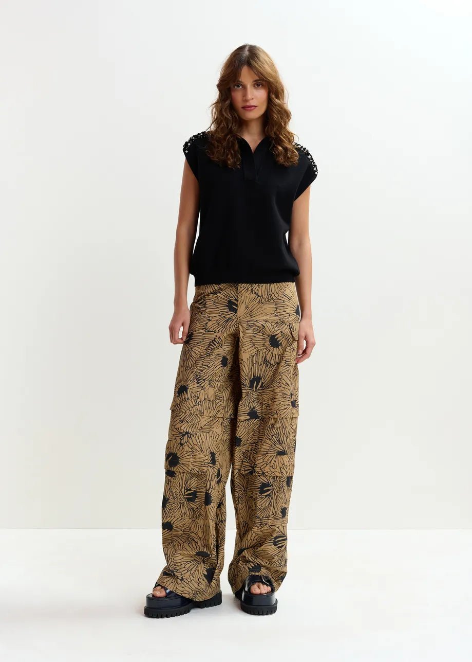 Polo Joline nera in filo con applicazioni sulle spalle - YES SHOPPoloESSENTIELJOLINE-XXS