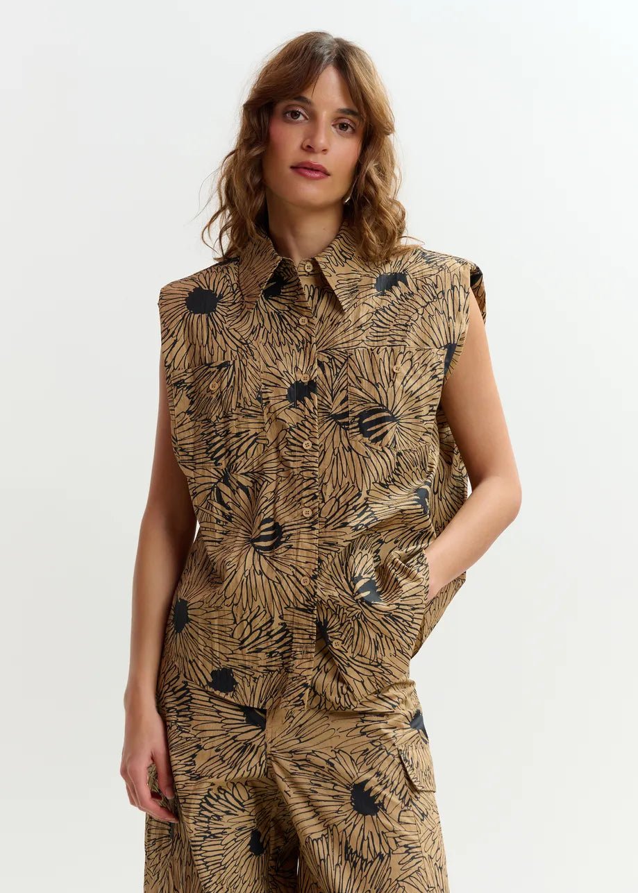Camicia Jol beige con stampa floreale nera - YES SHOPCamicieESSENTIELJOL-IT 345480148182771