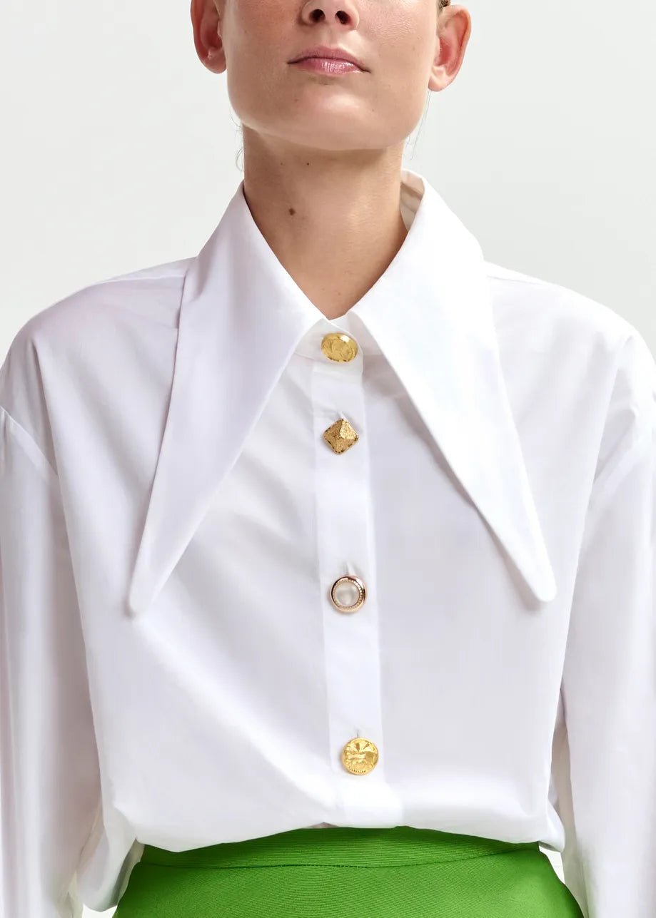 Camicia Jomato bianca con colletto allungato e bottoni oro - YES SHOPCamicieESSENTIELJOMATO-IT 347280148182771
