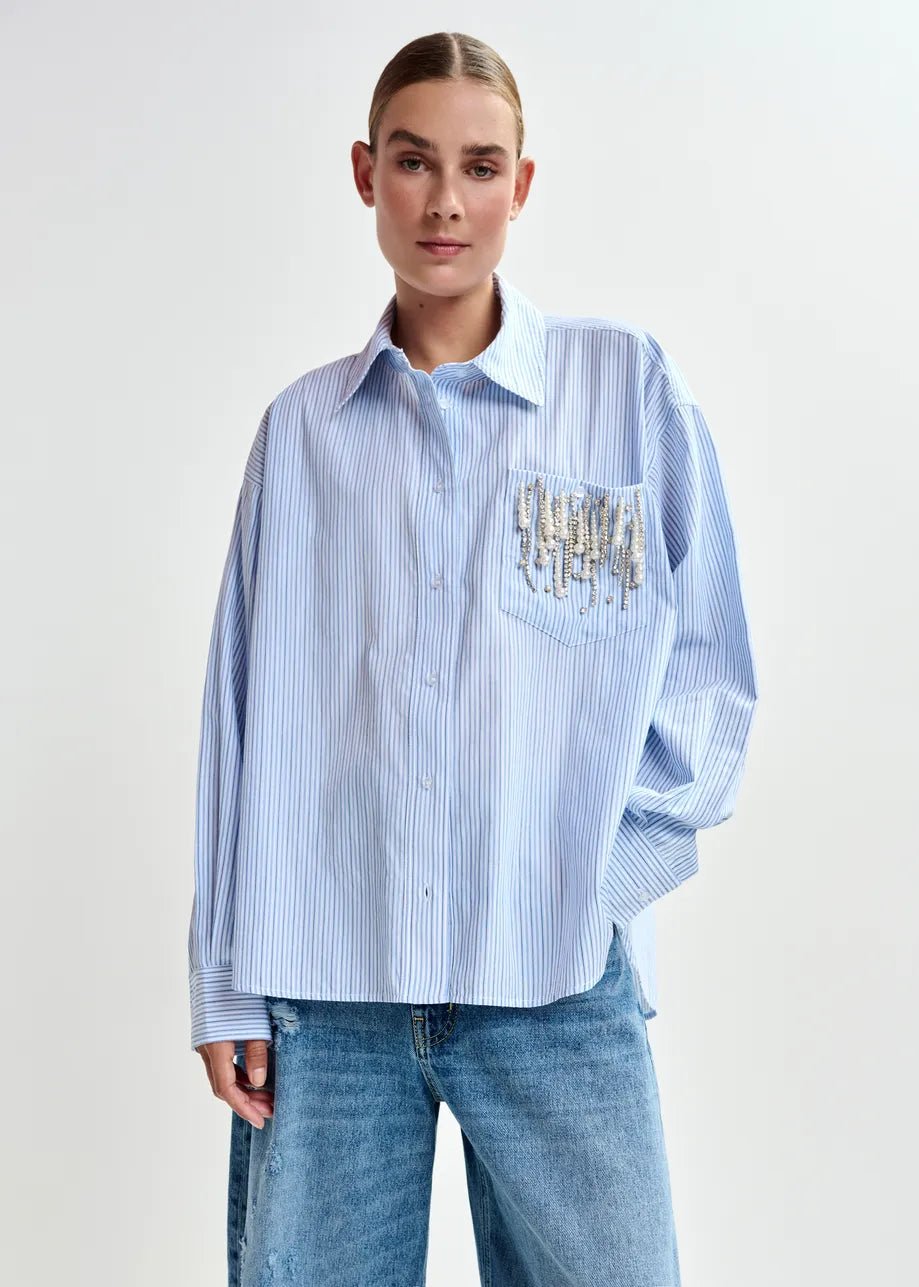 Camicia Jommeke a righe blu con taschino e applicazioni - YES SHOPCamicieESSENTIELJOMMEKE-IT 347993157313771