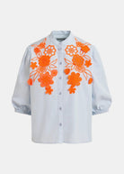 Camicia Jorja azzurra con ricami floreali arancio fluo - YES SHOPCamicieESSENTIELJORJA-IT 347716930233771