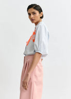 Camicia Jorja azzurra con ricami floreali arancio fluo - YES SHOPCamicieESSENTIELJORJA-IT 347716930233771