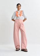 Camicia Jorja azzurra con ricami floreali arancio fluo - YES SHOPCamicieESSENTIELJORJA-IT 347716930233771