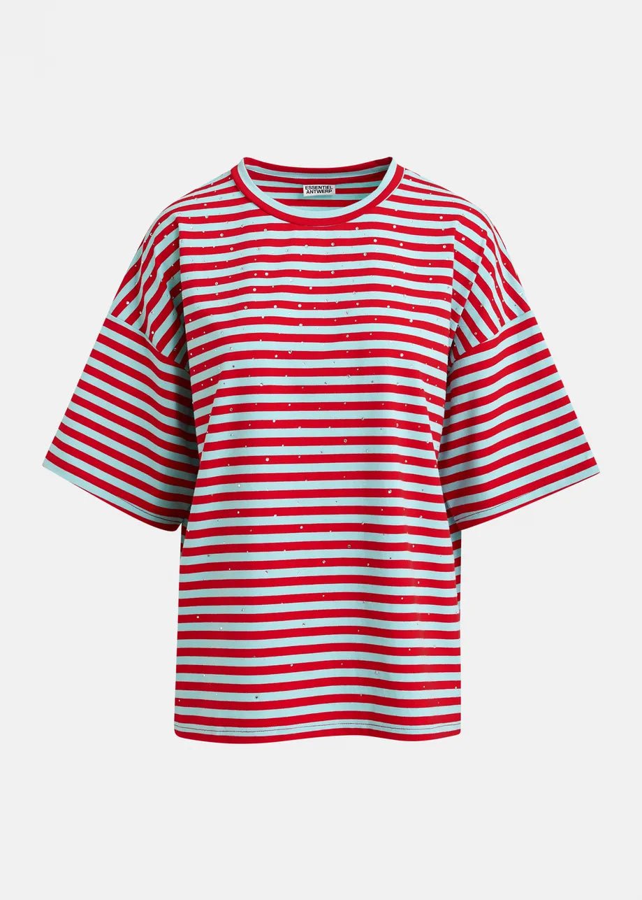 T-shirt Joste ovesize a righe rosse e celesti con applicazioni - YES SHOPT-shirtESSENTIELJOSTE-XXS3060811323771