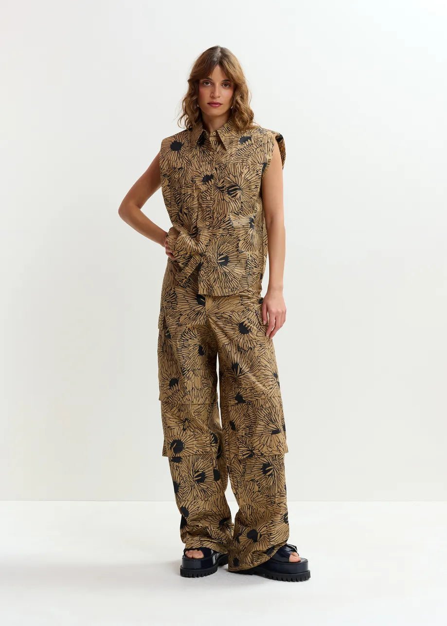Pantalone Josy cargo beige con stampa floreale nera - YES SHOPPantaloniESSENTIELJOSY-IT 343090148182771