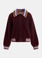 Cardigan Kamore in maglia bordeaux con perline e dettagli cognac - YES SHOPCardiganESSENTIELKAMORE-01447892258871