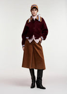 Cardigan Kamore in maglia bordeaux con perline e dettagli cognac - YES SHOPCardiganESSENTIELKAMORE-01447892258871