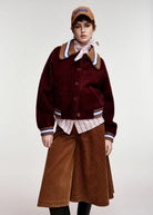 Cardigan Kamore in maglia bordeaux con perline e dettagli cognac - YES SHOPCardiganESSENTIELKAMORE-01447892258871