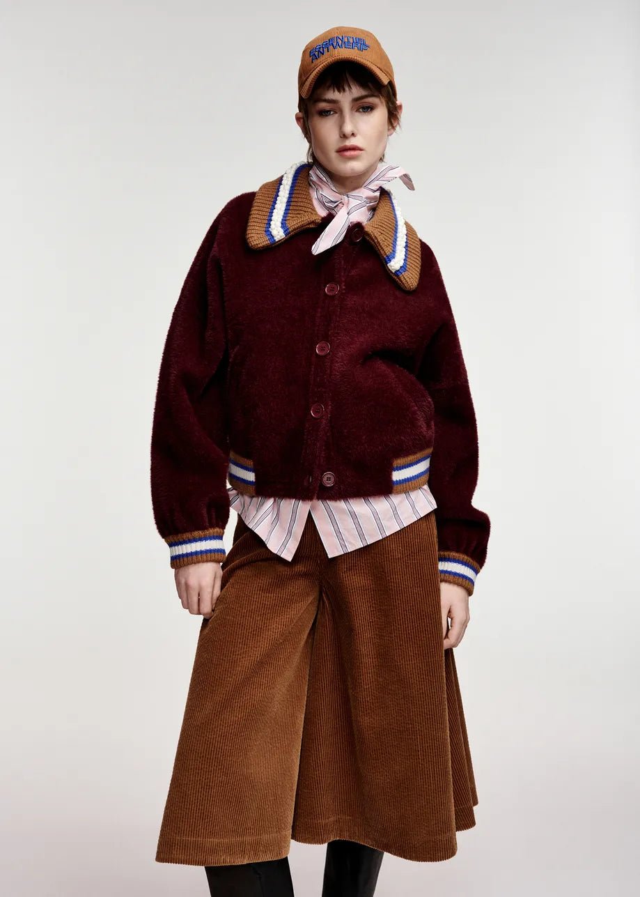 Cardigan Kamore in maglia bordeaux con perline e dettagli cognac - YES SHOPCardiganESSENTIELKAMORE-01447892258871