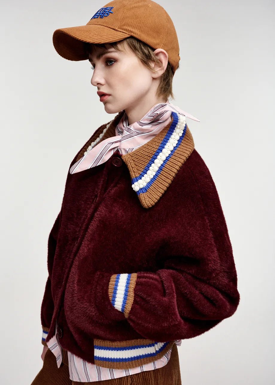Cardigan Kamore in maglia bordeaux con perline e dettagli cognac - YES SHOPCardiganESSENTIELKAMORE-01447892258871