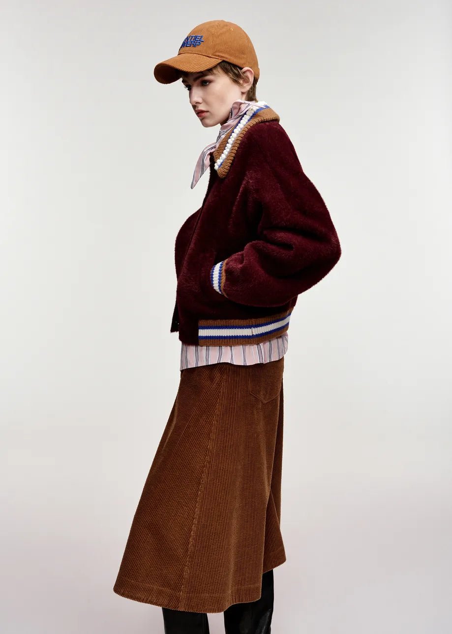 Cardigan Kamore in maglia bordeaux con perline e dettagli cognac - YES SHOPCardiganESSENTIELKAMORE-01447892258871