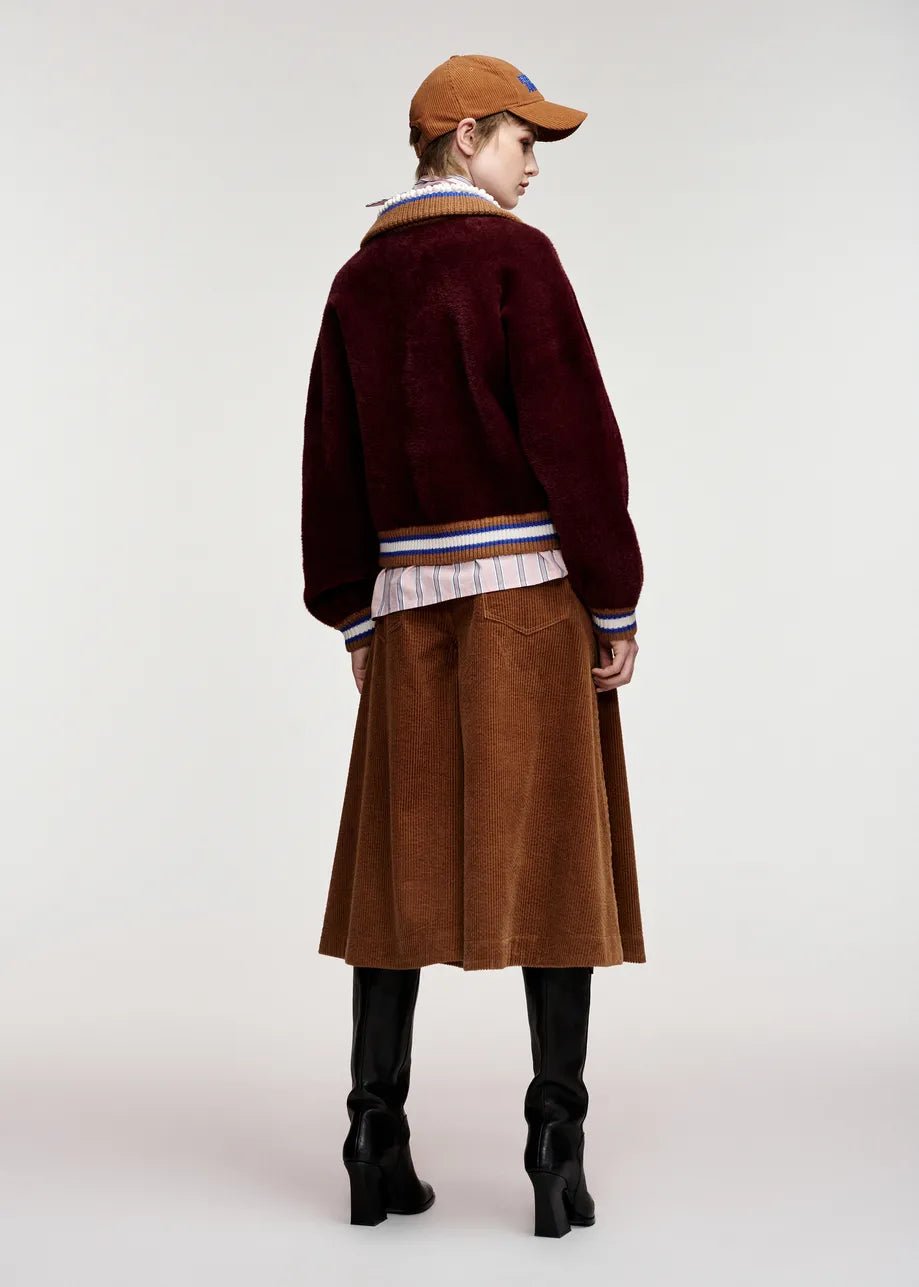 Cardigan Kamore in maglia bordeaux con perline e dettagli cognac - YES SHOPCardiganESSENTIELKAMORE-01447892258871