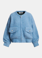 Bomber Kanada in bouclé azzurro con collo rimovibile in pelliccia sintetica verde - YES SHOPGiaccheESSENTIELKANADA-05427892258871