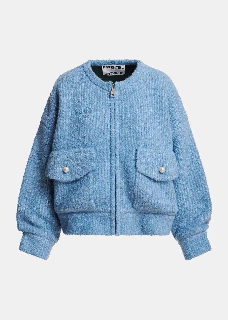 Bomber Kanada in bouclé azzurro con collo rimovibile in pelliccia sintetica verde - YES SHOPGiaccheESSENTIELKANADA-05427892258871