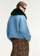 Bomber Kanada in bouclé azzurro con collo rimovibile in pelliccia sintetica verde - YES SHOPGiaccheESSENTIELKANADA-05427892258871