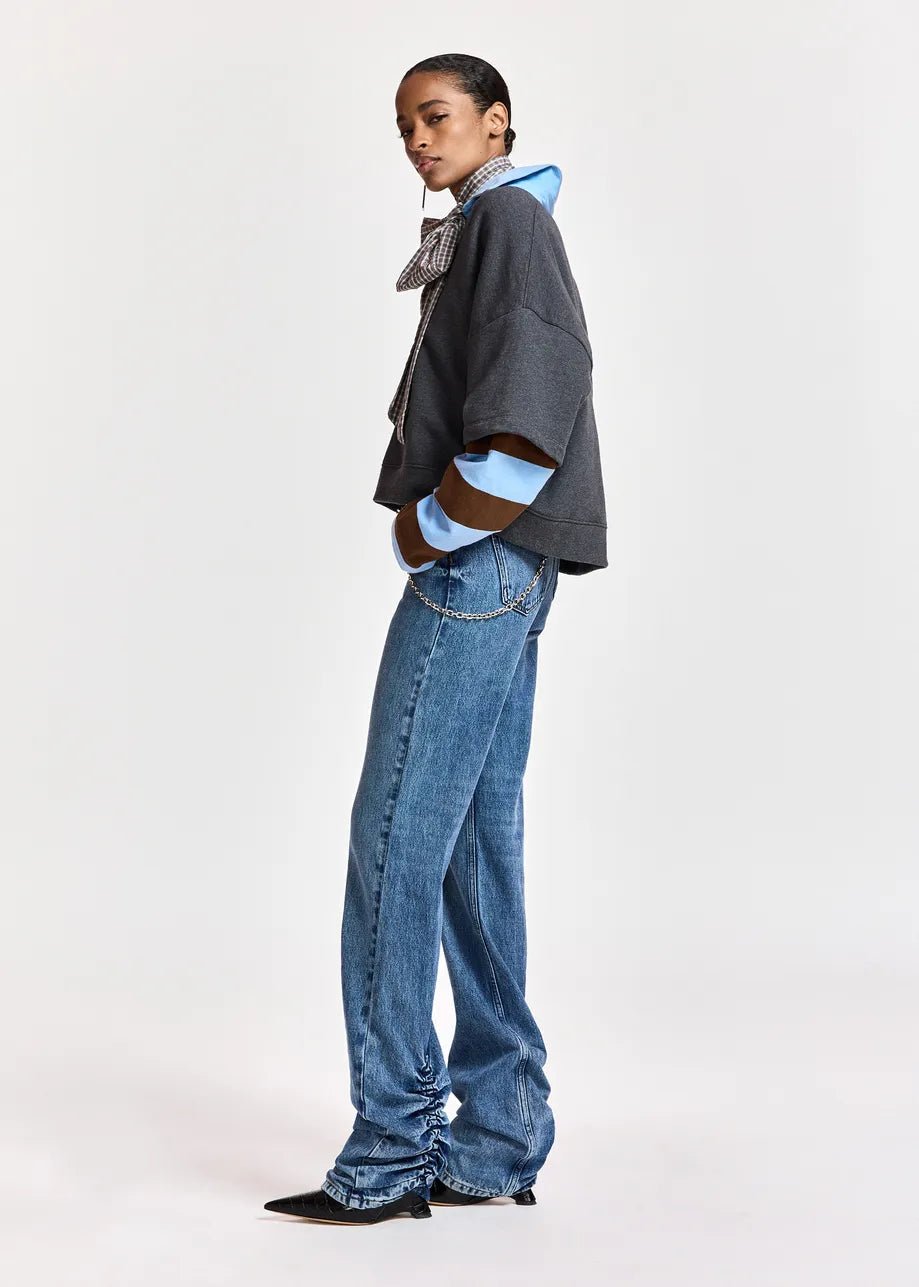 Felpa Kantelou grigia con colletto polo azzurro e maniche a righe - YES SHOPFelpeESSENTIELKANTELOU-09412792258871