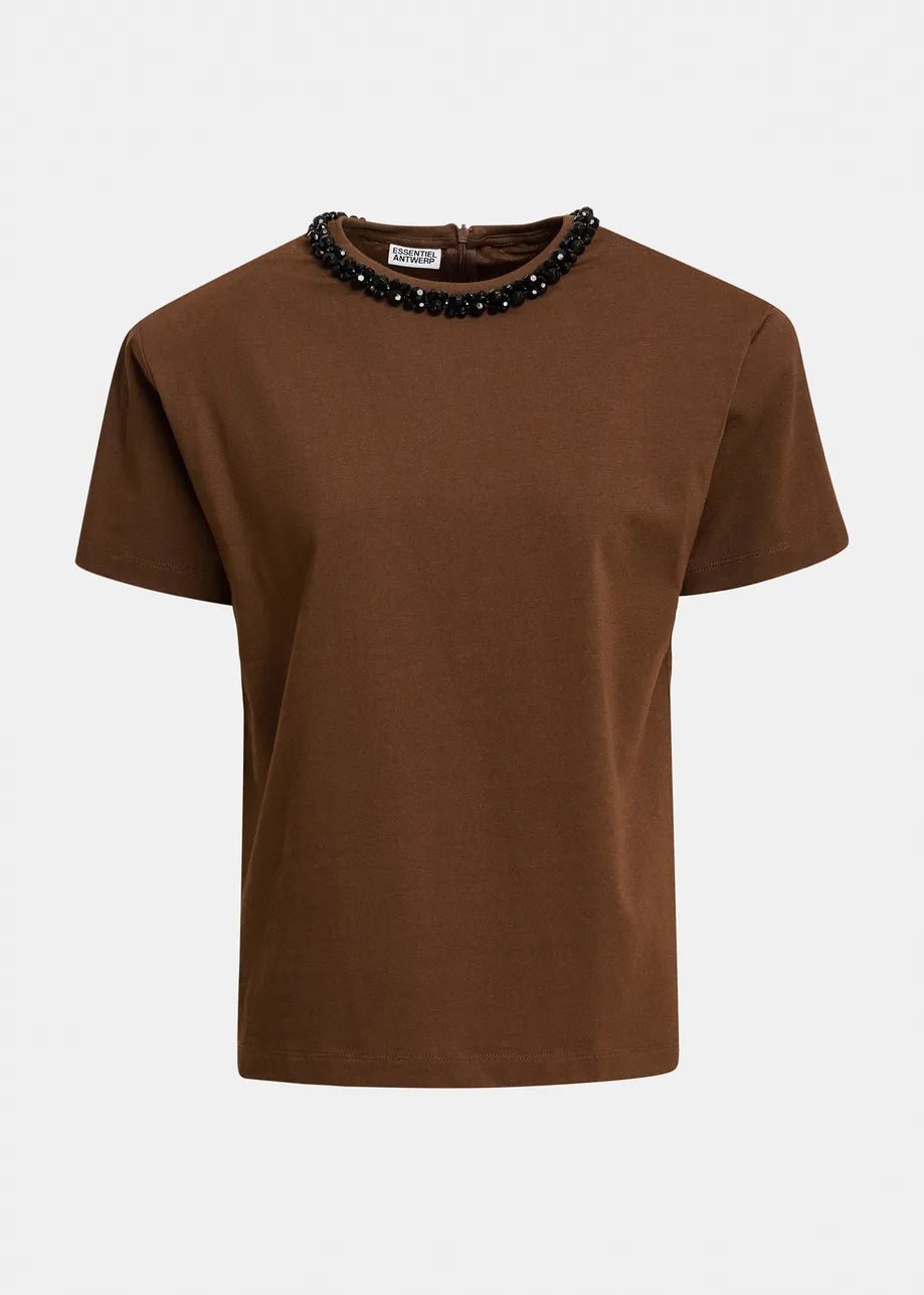 T-shirt Kardinal marrone con spalline e girocollo pietre - YES SHOPT-shirtESSENTIELKARDINAL-09837892258871