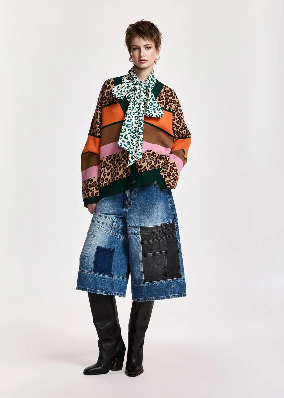Cardigan Kaudi color-block leopardato - YES SHOPCardiganESSENTIELKAUDI-XXS9802792258871