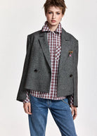Blazer crop Kiana doppiopetto grigio in fantasia principe di galles - YES SHOPBlazerESSENTIELKIANA-05947892258871