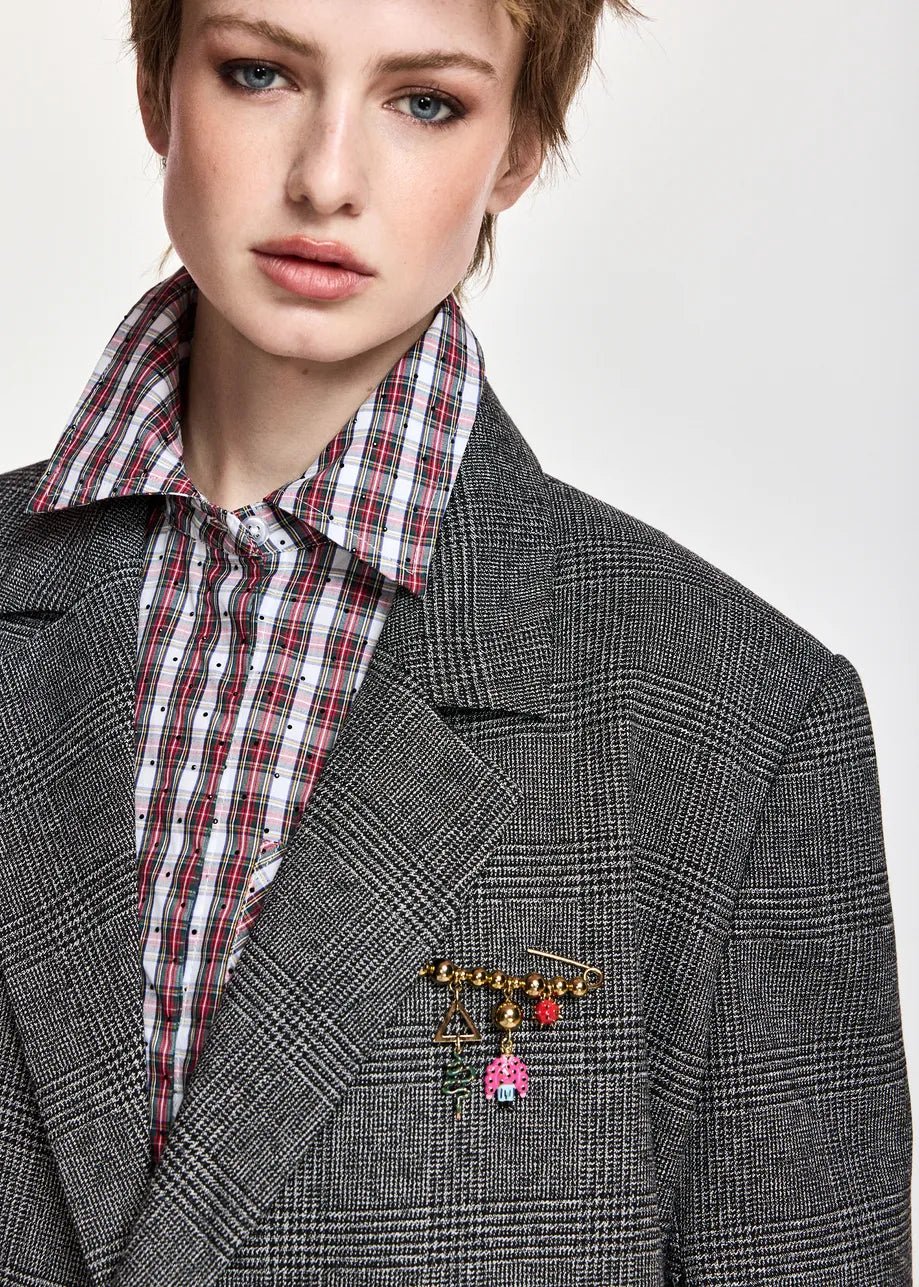Blazer crop Kiana doppiopetto grigio in fantasia principe di galles - YES SHOPBlazerESSENTIELKIANA-05947892258871