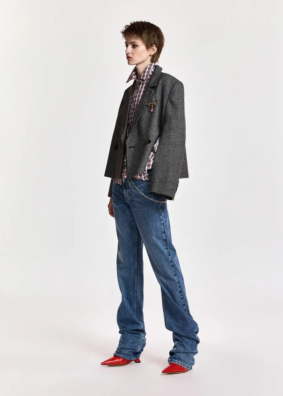 Blazer crop Kiana doppiopetto grigio in fantasia principe di galles - YES SHOPBlazerESSENTIELKIANA-05947892258871