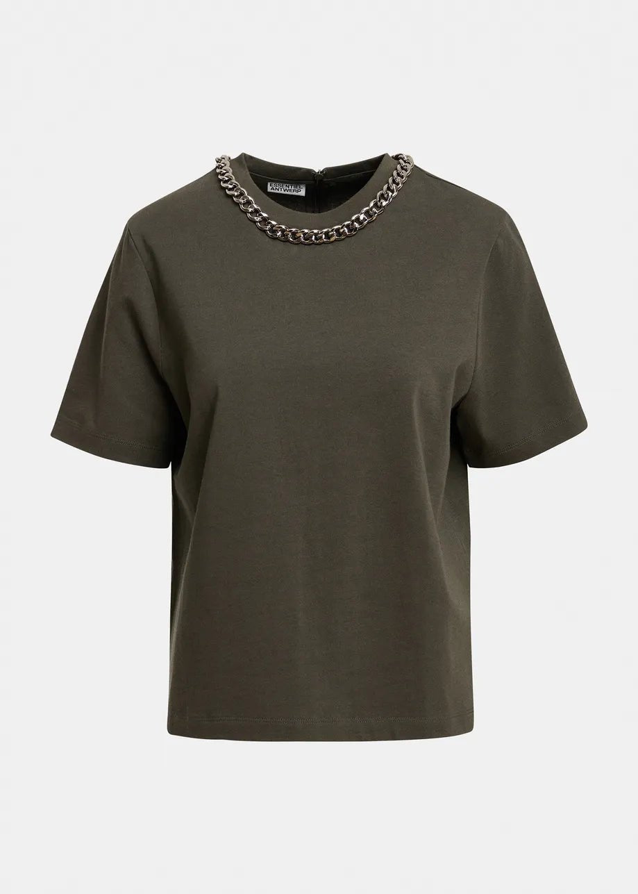 T-shirt Klaim verde oliva con catena girocollo - YES SHOPT-shirtESSENTIELKLAIM-03247892258871
