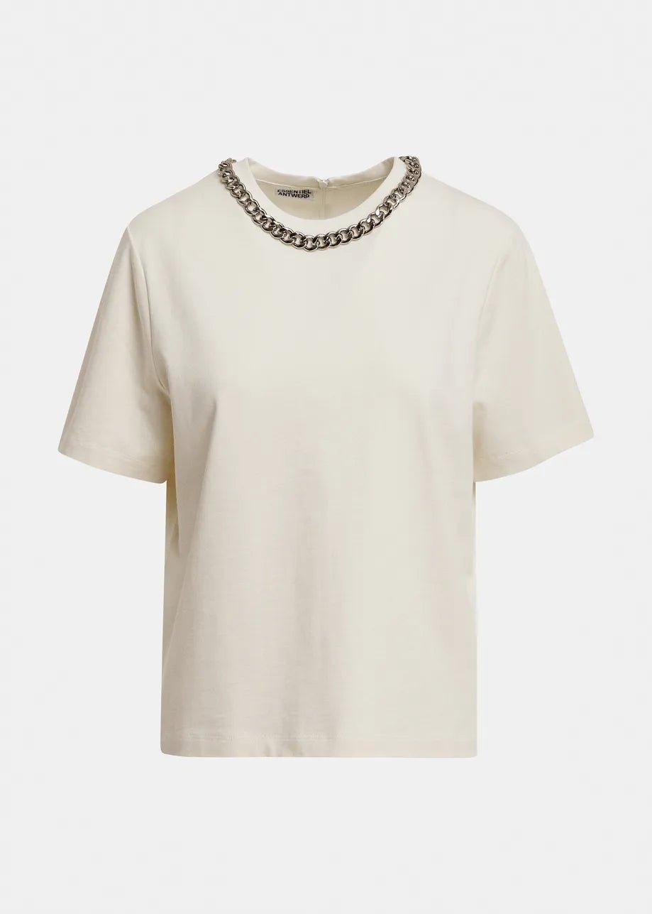 T-shirt Klaim panna con catena girocollo - YES SHOPT-shirtESSENTIELKLAIM-06047892258871