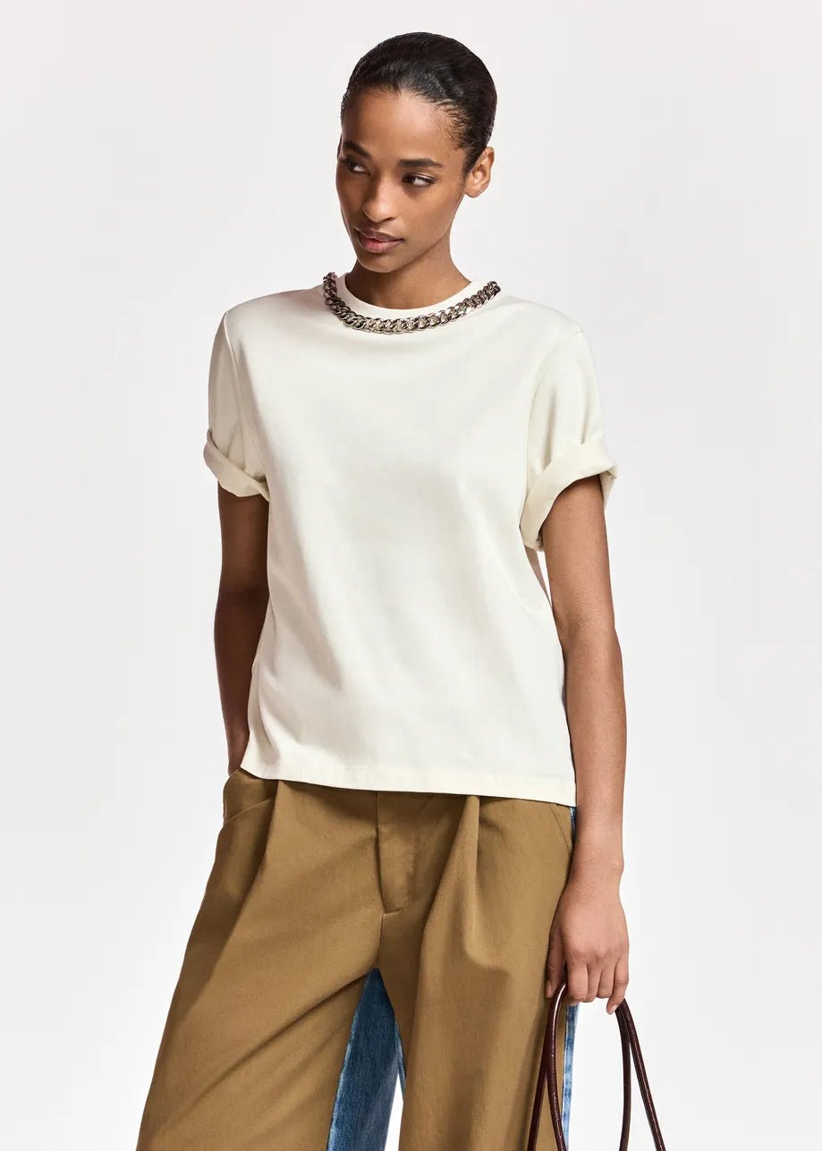 T-shirt Klaim panna con catena girocollo - YES SHOPT-shirtESSENTIELKLAIM-06047892258871