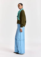 Maglione Kurtis khaki con sciarpa a righe azzurre e verdi - YES SHOPMaglioniESSENTIELKURTIS-07927892258871