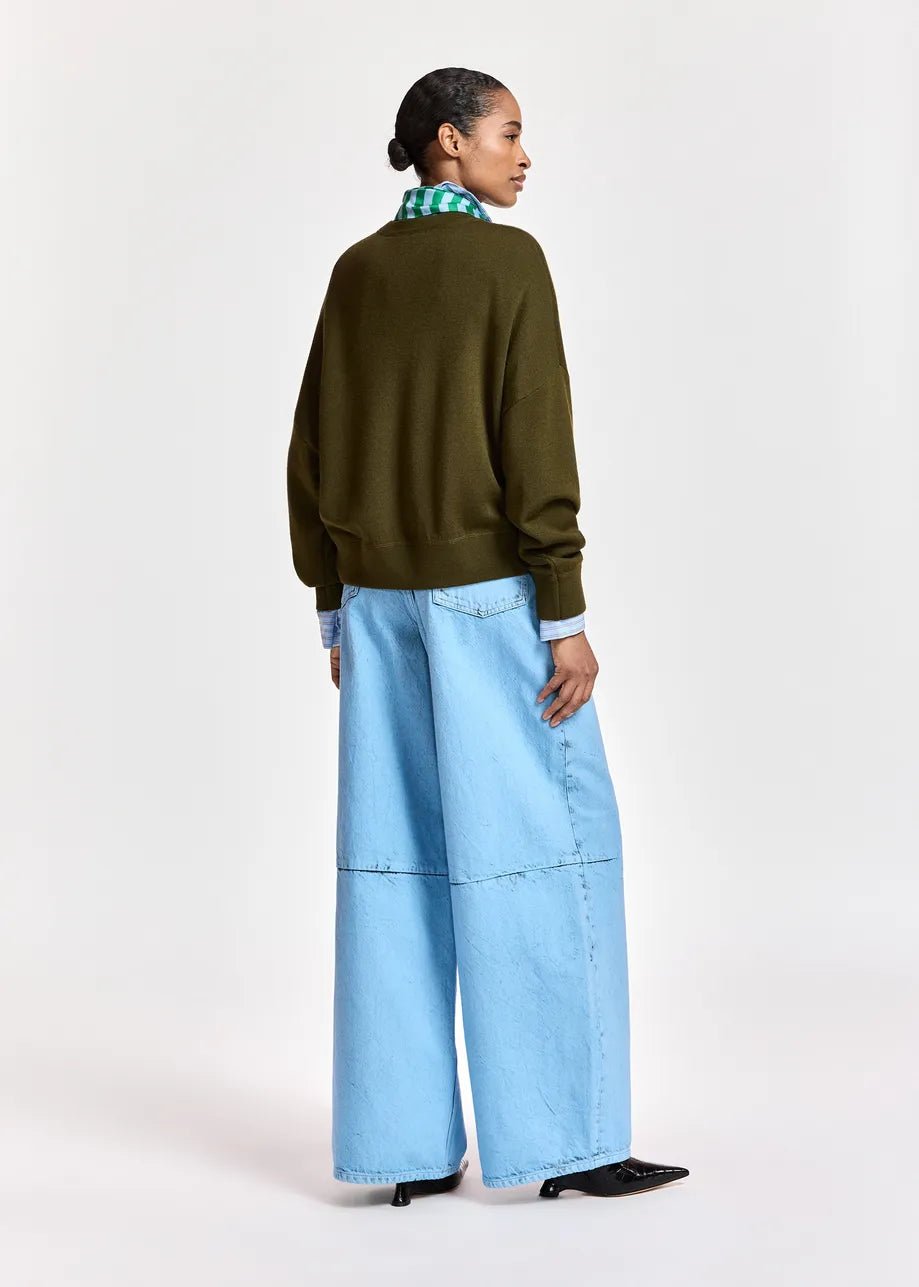 Maglione Kurtis khaki con sciarpa a righe azzurre e verdi - YES SHOPMaglioniESSENTIELKURTIS-07927892258871