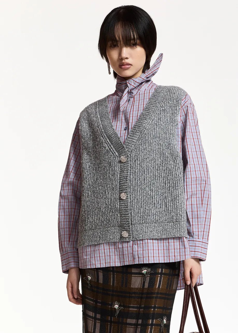 Camicia Kute a quadri azzurra con gilet in lana sovrapposto - YES SHOPCamicieESSENTIELKUTE-02627892258871