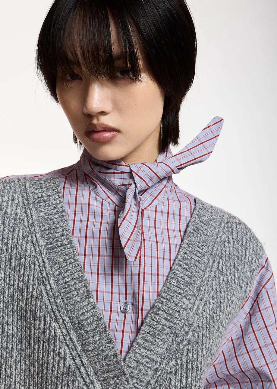 Camicia Kute a quadri azzurra con gilet in lana sovrapposto - YES SHOPCamicieESSENTIELKUTE-02627892258871