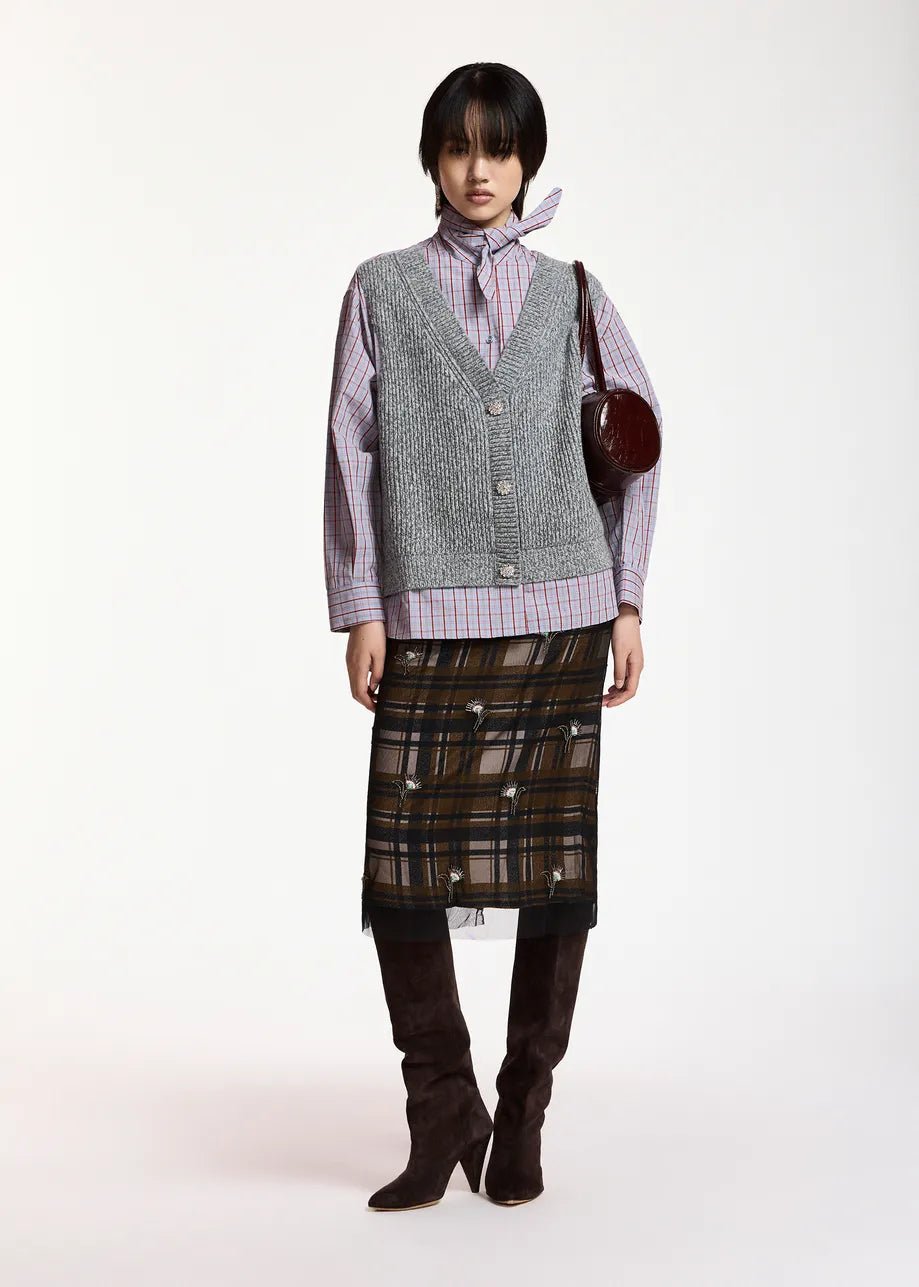 Camicia Kute a quadri azzurra con gilet in lana sovrapposto - YES SHOPCamicieESSENTIELKUTE-02627892258871
