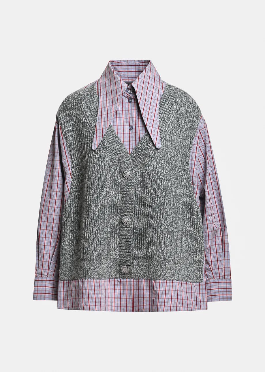 Camicia Kute a quadri azzurra con gilet in lana sovrapposto - YES SHOPCamicieESSENTIELKUTE-02627892258871