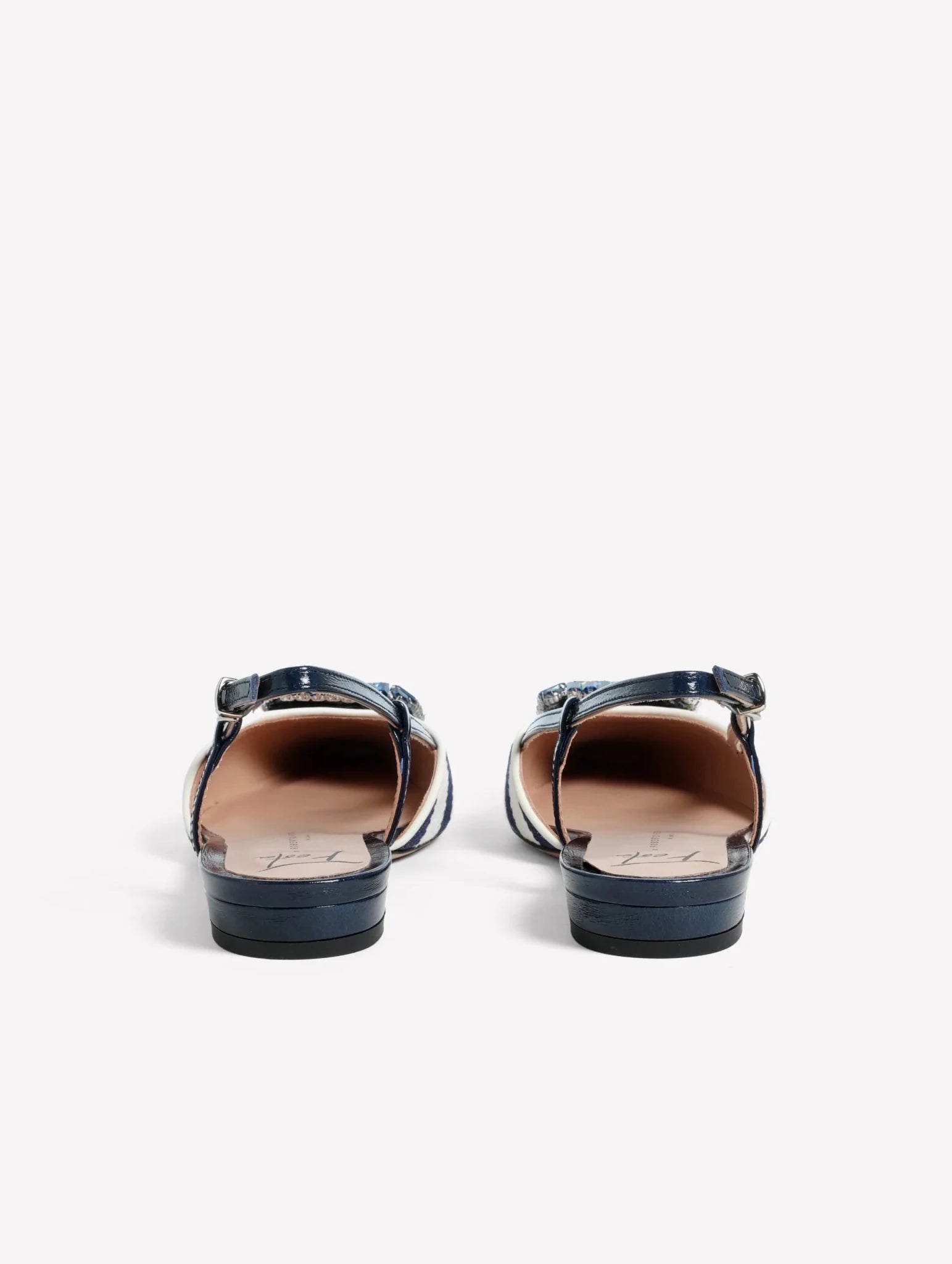 Slingback in tessuto rigato bianco e blu con fibbia gioiello - YES SHOPBallerineROBETO FESTAMIMMA-IT 363698349676771