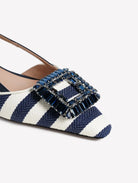 Slingback in tessuto rigato bianco e blu con fibbia gioiello - YES SHOPBallerineROBETO FESTAMIMMA-IT 363698349676771