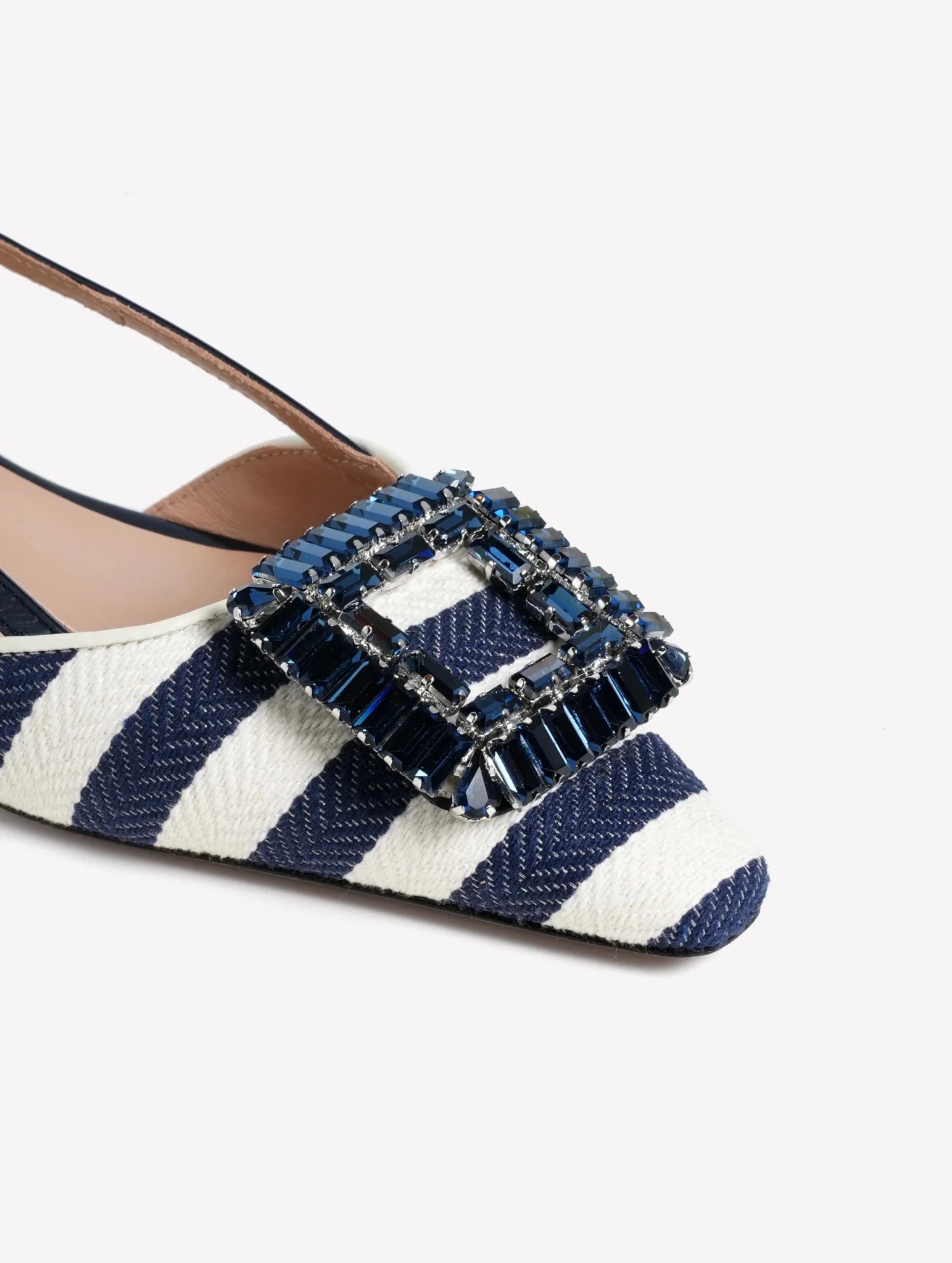 Slingback in tessuto rigato bianco e blu con fibbia gioiello - YES SHOPBallerineROBETO FESTAMIMMA-IT 363698349676771