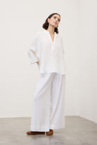 Pantalone ampio bianco in lino con cordoncino laminato in vita - YES SHOPPantaloniOTTOD'AMEDP0012-IT 341340811323771